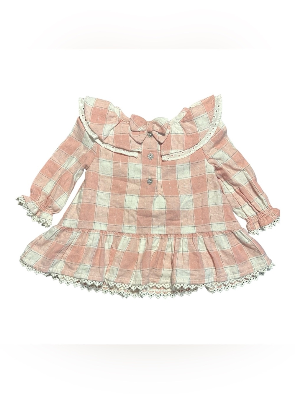 Shabby Chic Pink and White Plaid Ruffle Collar Dress with Bow